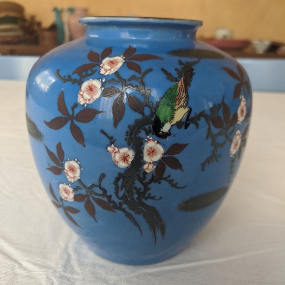 Antique Chinese blue cloisonne vase